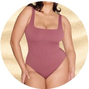 TA3 Deep Rose Seamed Squarey One Piece Sculpting Counting Viral Swimsuit Large